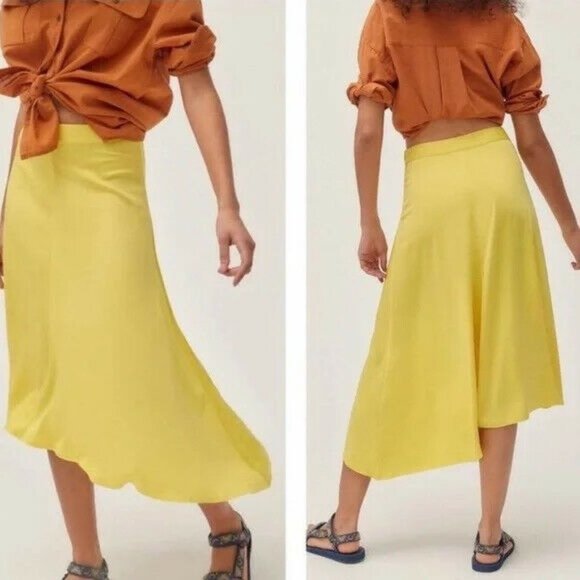 Urban Outfitters Dresses & Skirts - Urban Outfitters Women's M Yellow Satin Skirt A-Line Midi A-Symetrical C…
